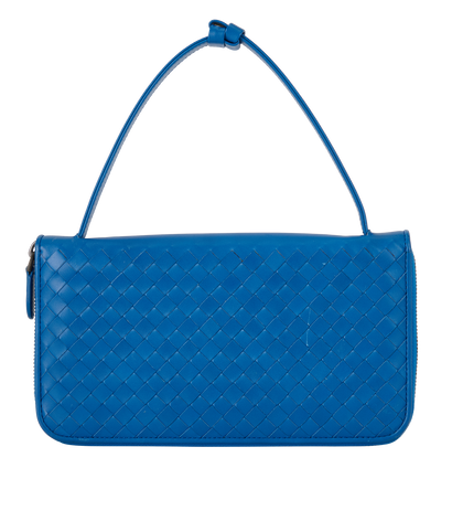 Intrecciato Wallet On Strap, &pound;495, Handbags, Blue, Leather, Front view